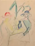 Au café by Celso Lagar Arroyo, Aquarelle sur traits de crayon, sold Dec 2023