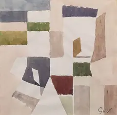 Composition by Geer van Velde, vers 1960, Gouache, sold Dec 2023
