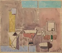 Composition, vers 1949-1951 by Geer van Velde, Aquarelle sur traits de crayon, sold Dec 2023