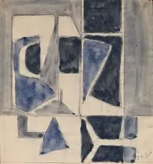 Composition by Geer van Velde, vers 1956, Aquarelle sur traits de crayon, sold Dec 2023