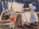 Composition, vers 1955-1960 by Geer van Velde, Aquarelle sur traits de crayon, sold Dec 2023