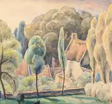 Ferme du Vieux Passage (Morbihan) by Adolphe Beaufrère, 1932, Aquarelle sur traits de fusain, sold Dec 2023