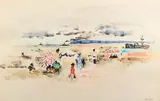 Sur la plage by Paul-Elie Gernez, 1937, Aquarelle, sold Dec 2023