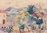 Paysage des environs de Saint-Tropez by Henri Manguin, Aquarelle gouachée sur traits de crayon, sold Dec 2023