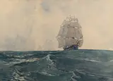 Trois caravelles par grosse mer by Albert Sébille, Aquarelle, sold Dec 2023