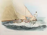 Taïga en régate durant le « Classic Week » du Yacht de Monaco by Louis Georges Batier, 1998, Aquarelle, sold Dec 2023
