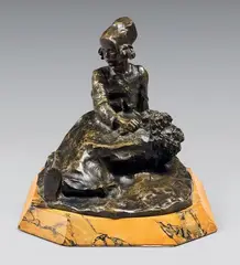 Jeune hollandaise assise au bouquet de fleurs by Ruth Anna Maria Milles, Épreuve en bronze patiné, sold Dec 2023
