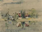 Maison au bord de l'eau by Abel Beltram, Aquarelle et encre, sold Dec 2023