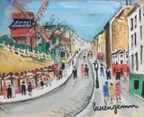 Paris, Montmartre le Moulin de la Galette by Lucien Génin, Gouache signée en bas à droite, sold Dec 2023