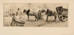 Coin de rue, quartier des grandes carrières. 1901 by Edgar Chahine, Eau-forte, pointe sèche, aquatinte, sold Dec 2023
