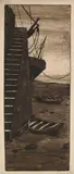 Escalier de la cale du Pollet, Dieppe by Henri Guérard, Eau-forte, aquatinte sur vergé, sold Dec 2023