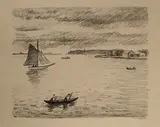 Paysage, barques et voilier by Albert Marquet, Lithographie sur simili Japon, sold Dec 2023