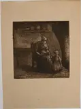 Paysanne donnant à manger à un enfant. 1874 by Camille Pissarro, Eau-forte et aquatinte sur vergé, sold Dec 2023
