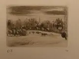 Prairies de Bazincourt by Camille Pissarro, Aquatinte et pointe sèche sur vergé, sold Dec 2023