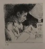 Jeune homme écrivant (portrait de Rodo). Vers 1895 by Camille Pissarro, Lithographie sur chine appliqué, sold Dec 2023