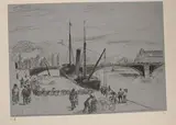 Quai de Rouen, grand pont. 1896 by Camille Pissarro, Lithographie sur papier bleu appliqué sur vélin, du tirage de, sold Dec 2023