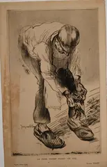 Le père Noret tuant un coq (troisième planche). 1902 by Jacques Villon, Eau-forte et aquatinte sur vergé, épreuve de la planche recoupée en tirage d 'une revue «N, sold Dec 2023