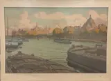 L'Institut et la Cité, planche 4 de la série «LesPaysages Parisiens». 1900 by Henri Rivière, Lithographie en couleurs sur vélin glacé, avec la ligne de texte dans le bas, sold Dec 2023