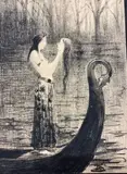 La Dame inexorable, Pl.III.1894 by Maurice Dumont, Lithographie sur vélin, quelques traces de plis, bonnes marges, sold Dec 2023