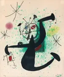 La Demoiselle à bascule by Joan Miró, 1969, Eau-forte, aquatinte et carborundum en couleurs sur vélin, sold Nov 2023