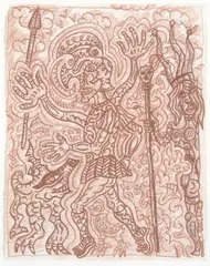 GUERRIER PELISSIER by Robert Combas, 1996, Sanguine sur papier signé en bas à droite, sold Jun 2018
