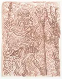 GUERRIER PELISSIER by Robert Combas, 1996, Sanguine sur papier signé en bas à droite, sold Jun 2018