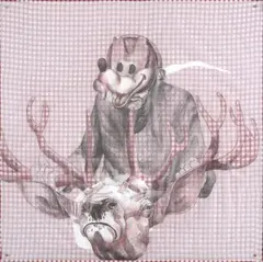 PLUTO ET BAMBI by Pascal Laborde, 2005, Crayon sur papier calque, nappe à carreaux et plexiglas sur panneau signé, sold Jun 2018