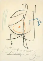 SANS TITRE by Joan Miró, vers 1974, Pastel sur papier signé et dédicacé à Marcel Joussaint en bas à droite, sold Mar 2018