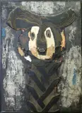 Vukodlak ou loup garou 1962 by Slavko Kopač, Technique mixte et collage de pneu sur panneau signé et daté au dos, sold Jun 2017