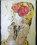 femme a l evantail 1978 by Slavko Kopač, Collage sur panneausigné et daté en bas à droite titré au dos sur une étiquette, sold Jun 2017