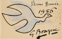 Oiseau - Bonne Année by Georges Braque, 1956, Encre et aquarelle sur papier, sold Nov 2024