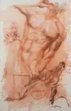 Centaure et cerf, étude by Joël Blanc, 1997, Sanguine, lavis, fusain et craie blanche sur papier, sold Nov 2024