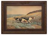 Deux chiens de meute courant by Charles-Fernand de Condamy, Aquarelle et gouache sur papier, sold Oct 2024