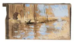 Barque au bord de la rivière, étude by Pierre Eugène Montézin, Mine de plomb et gouache sur papier, sold Sep 2024