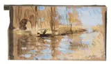 Barque au bord de la rivière, étude by Pierre Eugène Montézin, Mine de plomb et gouache sur papier, sold Sep 2024