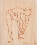 Danseuse rattachant son chausson by Hubert Yencesse, 1952, Sanguine sur papier, sold Sep 2024