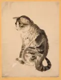 Chat assis by Tsuguharu Foujita, 1929, Eau-forte et aquatinte sur chine appliqué sur Japon, sold Jun 2024