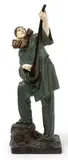 * Pierrot by Demetre Chiparus, Épreuve chryséléphantine en bronze à triple patine verte, médaille et dorée, sold Jun 2024