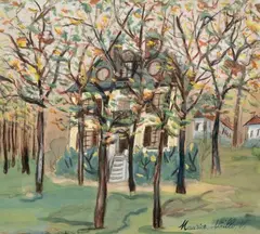 Maison au parc by Maurice Utrillo, Fusain et gouache sur papier, sold Jun 2024