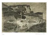Le village de Tamarout by Jacques Majorelle, 1920, Eau-forte à l'encre bistre, épreuve d'artiste, sold Nov 2022