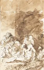 La déploration du Christ by Etienne Vallée, Plume et encre brune, lavis brun sur traits de crayon, sold Oct 2022