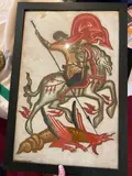 Saint Georges terrassant le dragon by Dimitri Semenovich Stelletsky, Gouache sur papier, sold Apr 2022