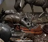 Cerf se grattant by Josechu Lalanda, 1998, Bronze à patine brune sur socle en bois signé et daté, sold Apr 2022