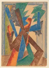 [RUSSIE/FRANCE] Arbre froudroyé by Natalia Goncharova, Crayon de couleur sur papier, sold Dec 2024