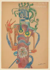 [RUSSIE/FRANCE] Chaman de Sibérie by Natalia Goncharova, Crayon de couleur sur papier Inscription (en bas à droite) « N, sold Dec 2024