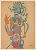 [RUSSIE/FRANCE] Chaman de Sibérie by Natalia Goncharova, Crayon de couleur sur papier Inscription (en bas à droite) « N, sold Dec 2024