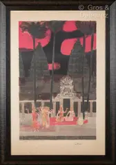 Nuit à Angkor Vat, danse khmère by Bernard Cathelin, Lithographie en couleur signée, sold Nov 2024