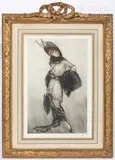 Elégante au manchon de fourrure by Louis Icart, Lithographie en couleur signée en bas à droite, sold Oct 2024