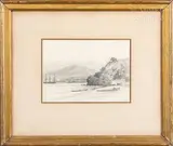 Navires devant la côte by Théodore Fisquet, Crayon et rehauts de blanc sur papier signé en bas à droite, sold Oct 2024