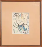 Les passants by Maurice Loutreuil, Crayon et aquarelle sur papier, sold Oct 2024